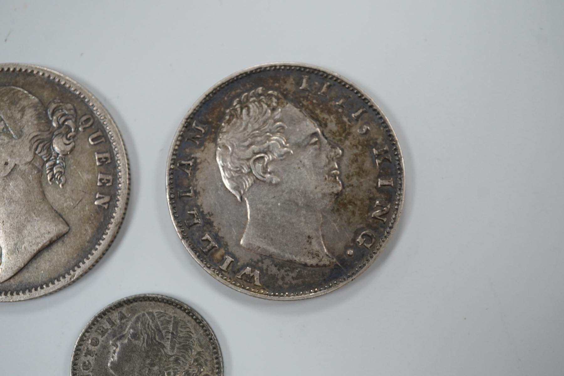 Two Victorian rupees, 1840 and 1835 and a 1/4 rupee 1840